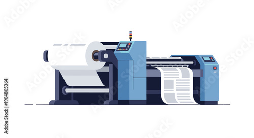 Advanced large format industrial printer machine processing a continuous roll of paper, demonstrating high-volume
