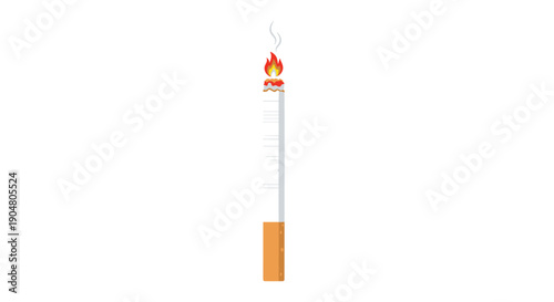 An unusually long, lit cigarette with a small flame and delicate smoke rising, illustrating the slow passage of time or