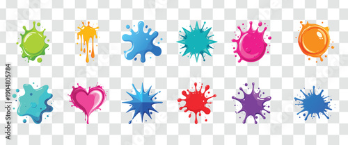 Vibrant Paint Splatter Collection Vector Dynamic Colorful Ink Splash and Liquid Blob Design Elements