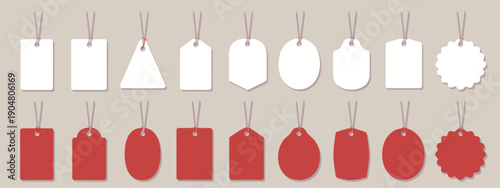 Price tag big set, sale and new label collection in red and white colors, vector eps 10 labels isolated on background for retail promotions, discounts, and marketing design projects.