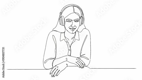 Young woman wearing headphones and glasses listening to music.
