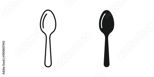 Two simple spoon outlines are displayed one white on a transparent background and one black high quality professional detailed modern elegant