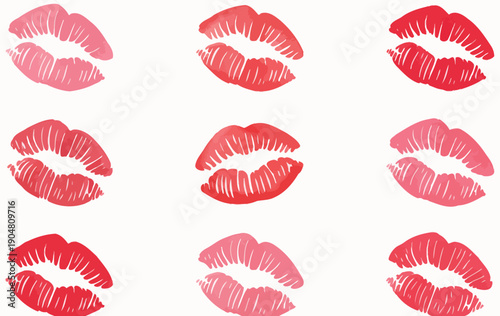 Set imprint kiss lips collection, realistic pink human lips vector illustration on transparent background, eps 10 format for romantic visuals, beauty designs, greeting cards, and social media graphics