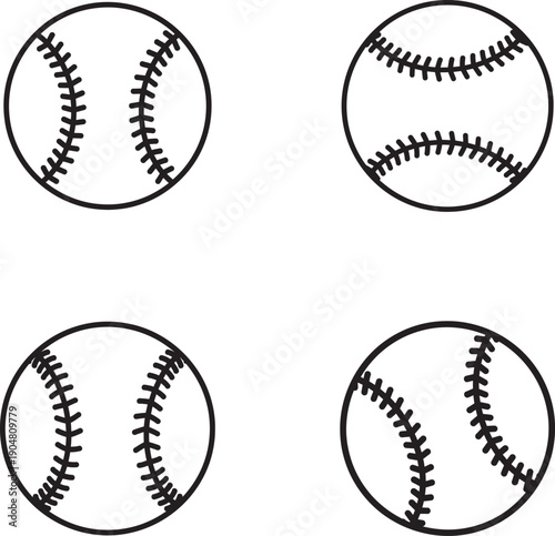 Four baseballs with different seam orientations