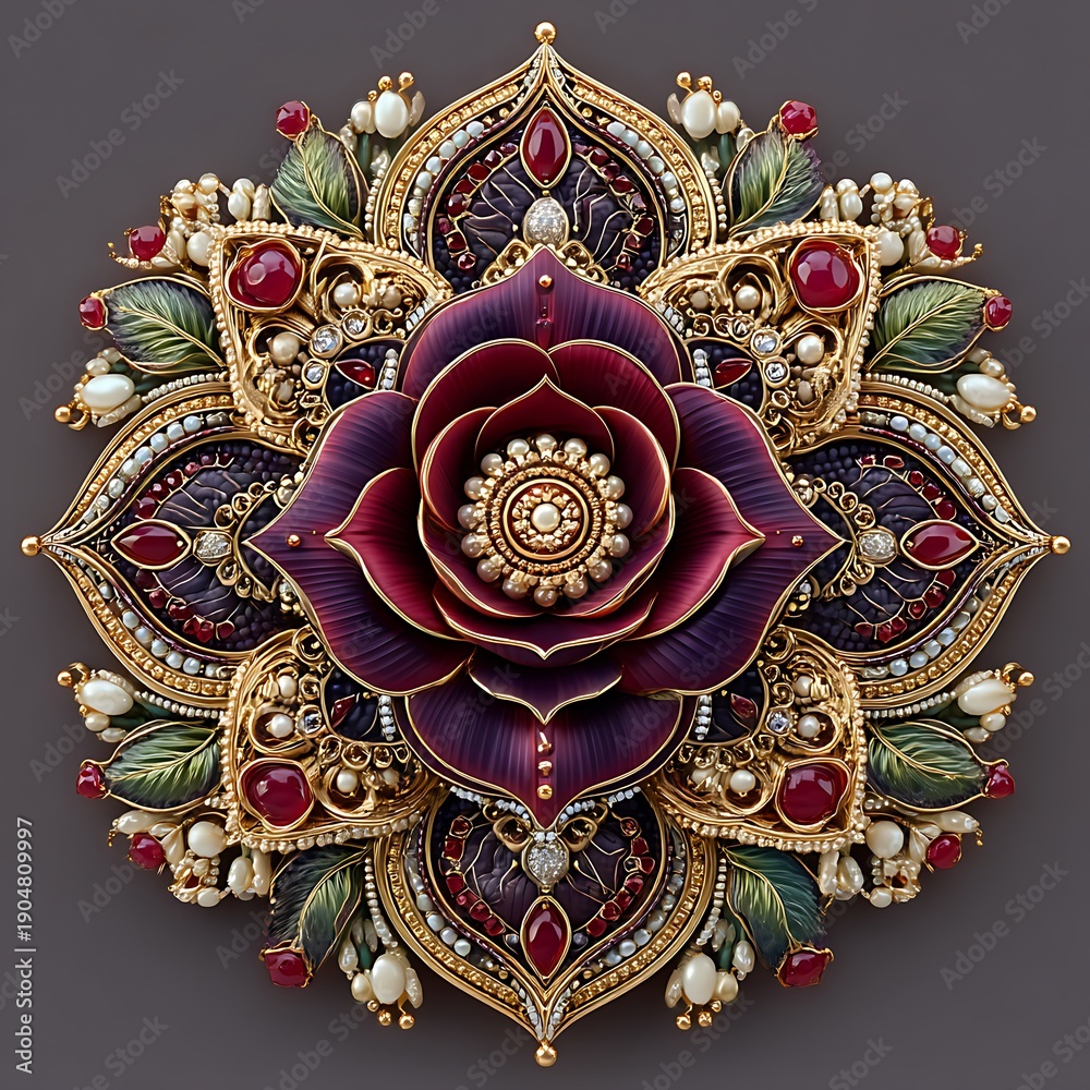 Naklejka premium Decorative jeweled flower mandala elegant gold style high resolution picture