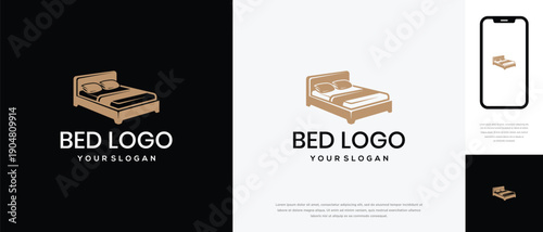 Modern Minimalist Bed Logo Design for Hotel  Sleep Business Branding.