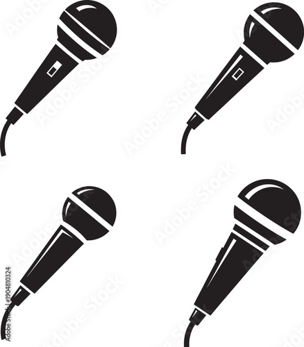 Four black microphones illustration in silhouette style