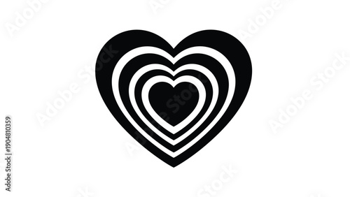 Symmetrical heart design made of multiple black and white nested heart outlines, perfect for love or wedding themes.