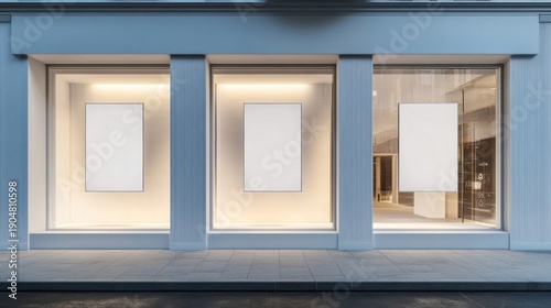 Empty Storefront Display Windows at Night.
