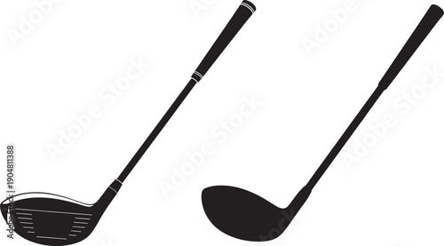 Two black golf clubs side by side in silhouette style