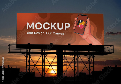 Rooftop Billboard Silhouette Mockup