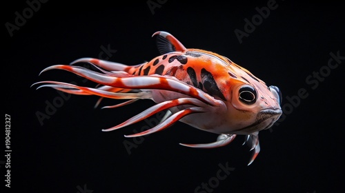 Exotic orange striped fish afloat