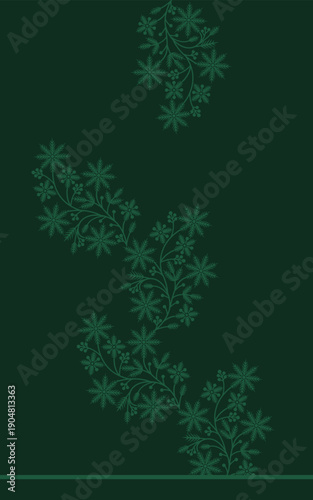 White flowers on the branches on Green background seamless pattern for all prints on hand drawing style.