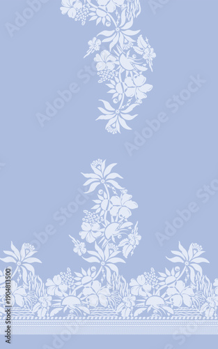 White flowers on the branches on Green background seamless pattern for all prints on hand drawing style.