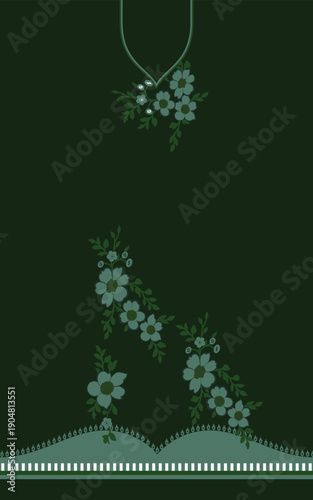 White flowers on the branches on Green background seamless pattern for all prints on hand drawing style.
