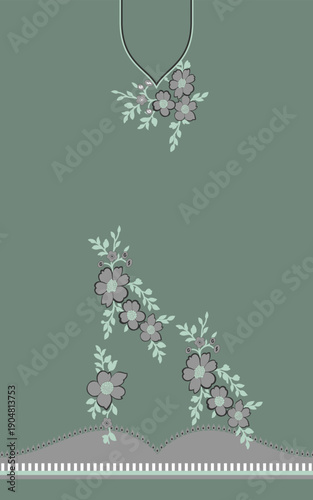 White flowers on the branches on Green background seamless pattern for all prints on hand drawing style.