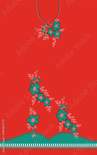 White flowers on the branches on Green background seamless pattern for all prints on hand drawing style.