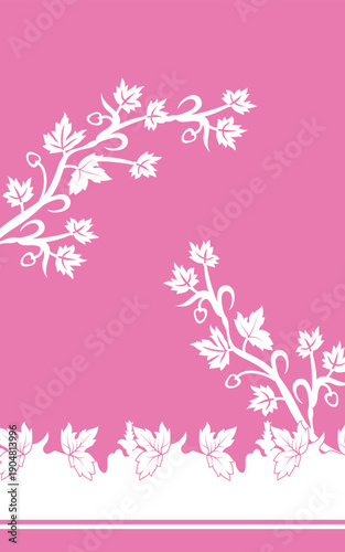 White flowers on the branches on Green background seamless pattern for all prints on hand drawing style.