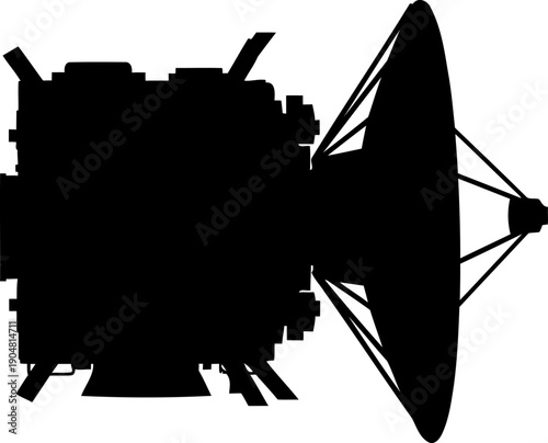 Communication satellite with large antenna dish silhouette