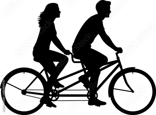 Couple riding a tandem bicycle silhouette for exercise