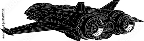 Futuristic spaceship fighter craft rear view silhouette