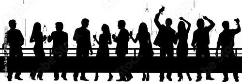 Group of friends enjoying a rooftop cocktail party silhouette