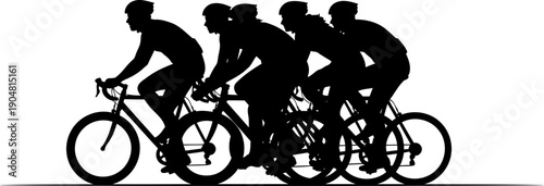 Group of cyclists riding in a professional peloton formation silhouette