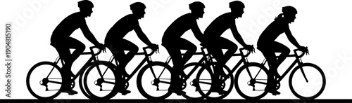 Group of professional cyclists riding in a peloton formation silhouette