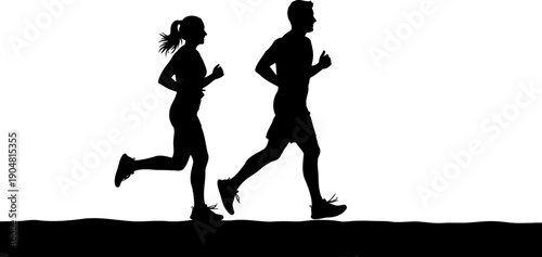Man and woman jogging for fitness outdoors silhouette