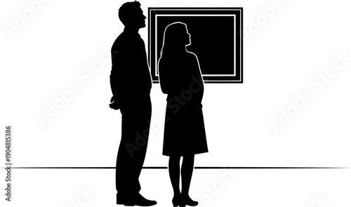 Man and woman looking at a painting in an art gallery