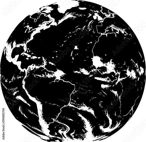 Planet earth globe with continents map silhouette