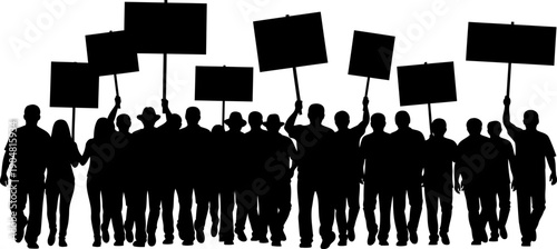 Silhouette of a crowd of protesters holding blank signs