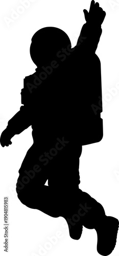 Silhouette of an astronaut jumping in zero gravity space environment