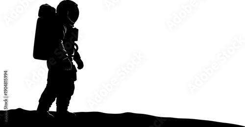 Silhouette of an astronaut walking on the lunar surface of the moon