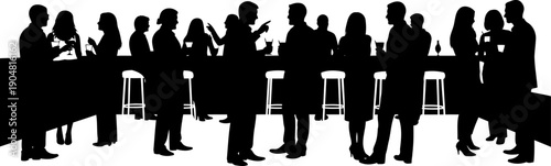 Social gathering at a bar counter silhouette