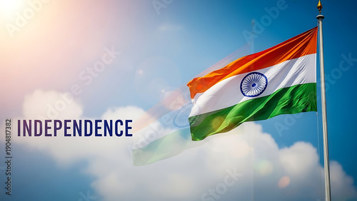 Indian flag waving in the sky on independence day