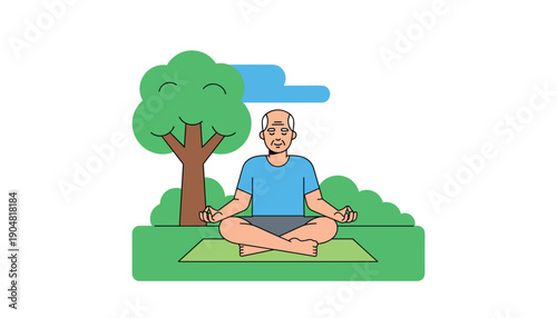 Senior man meditating outdoors nature park