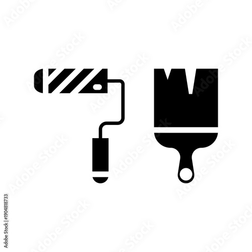 House Painting Tools Glyph Icon – Coating and Finishing Concept