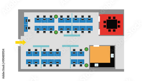 Large office floor plan layout top view furniture