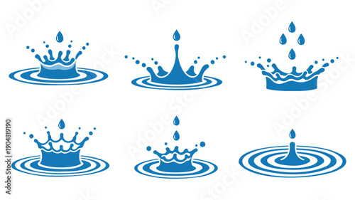 Crowns with water droplets forming elegant ripples in blue and white
