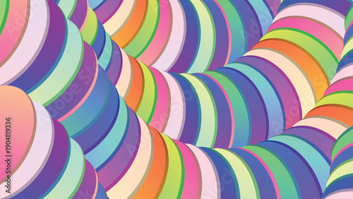 Abstract background of wavy layers of colorful overlapping circles, creating a depth visual