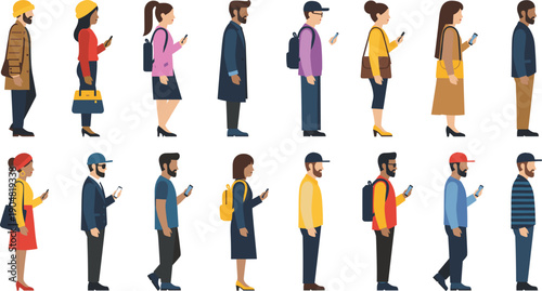 Foto Modern lifestyle people side profile flat vector collection