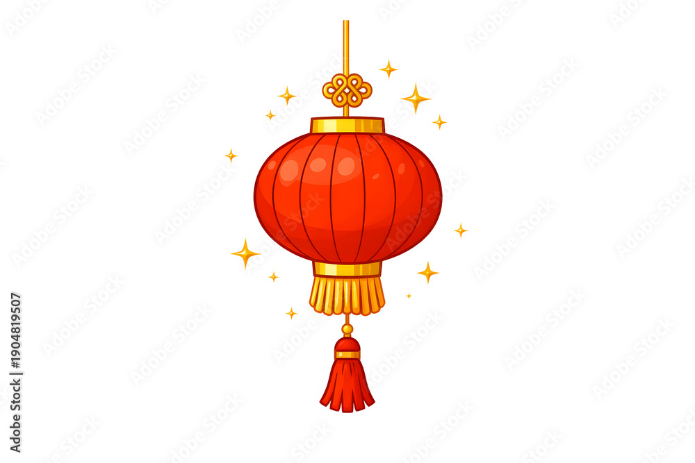 Obraz premium Chinese Lantern: A vibrant and meticulously crafted illustration of a traditional red Chinese lantern, suspended gracefully and radiating a festive charm and cultural significance.