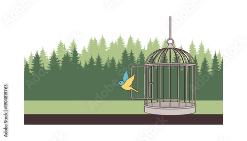 Bird flying free forest background nature