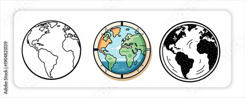 Security and Icons Set Earth Globe or Hand Gesture Line Icons 