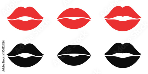 Female Lips Icon Set vector and flat design with mouth silhouettes for cosmetic branding, facial expression illustration