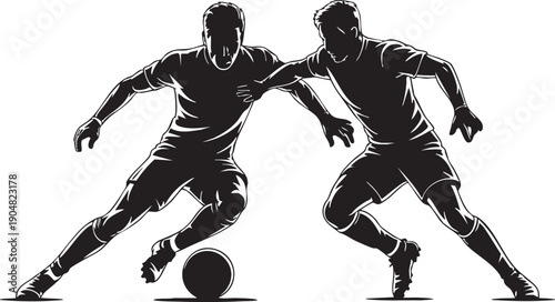 Soccer Players Silhouettes Vector Set, Group of Footballers in Action, Ink Drawing Style, Isolated on White Background, Team Sport Illustration for Football, Soccer, and Athletic Design