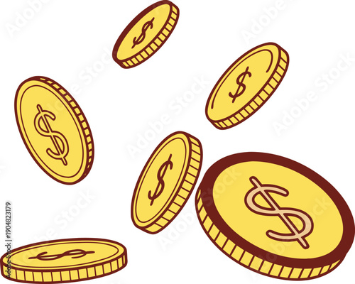 Gold Coin with US Dollar Currency Sign, Rotating 3D Vector Illustration Set, Isolated on White Background, Financial and Investment Concept, Wealth, Money, Banking, and Digital Currency Design