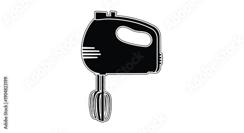 A minimalist black silhouette depicts a handheld electric mixer commonly used in baking and cooking high quality professional