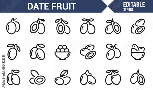 Date Fruit Outline Icon Set Editable Vector